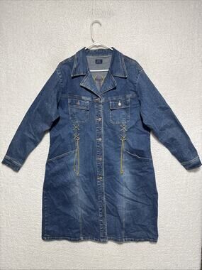 Vintage 90’s The Blues Brand Denim Western Duster Coat W/Leather Lace Accents XL